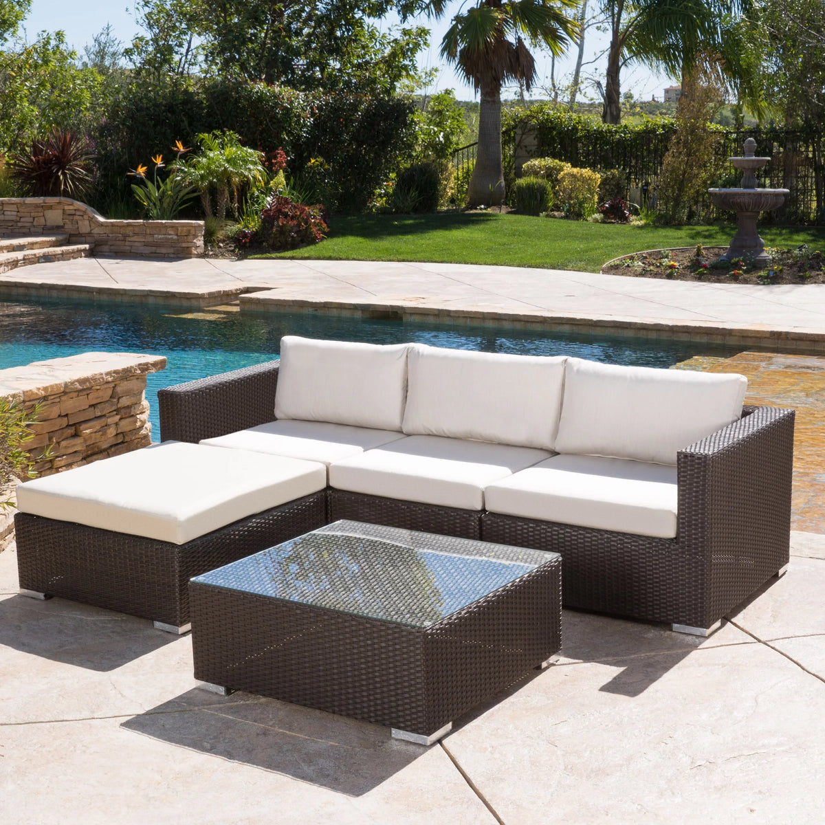 5 Piece Wicker Sectional Sofa Set with Cushions J2207
