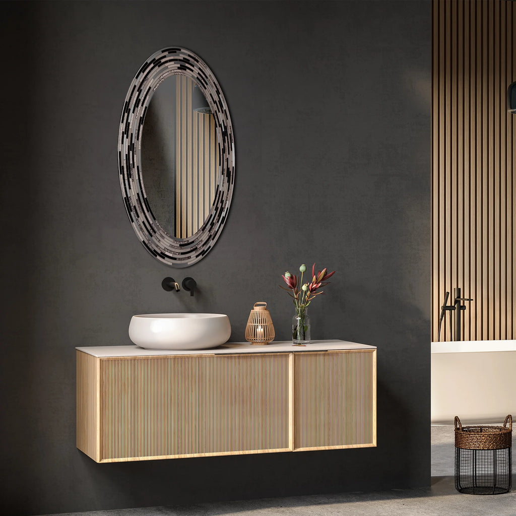 Charcoal Framed Oval Wall Vanity Mirror 23" x 29" W9914