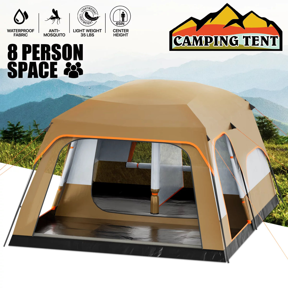 Extra Large 5-8 Person Waterproof Double Layer Cabin Tent V5235
