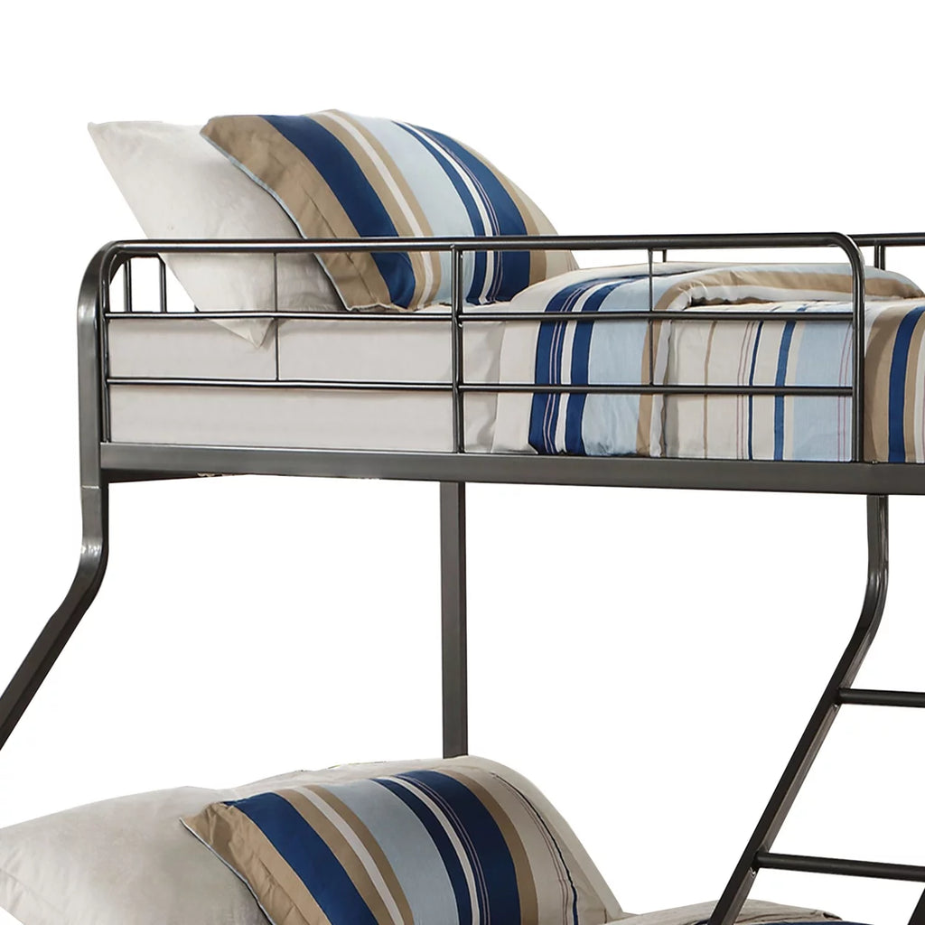 Twin over Queen Size Metal Bunk Bed with Guardrail and Ladder Q5925