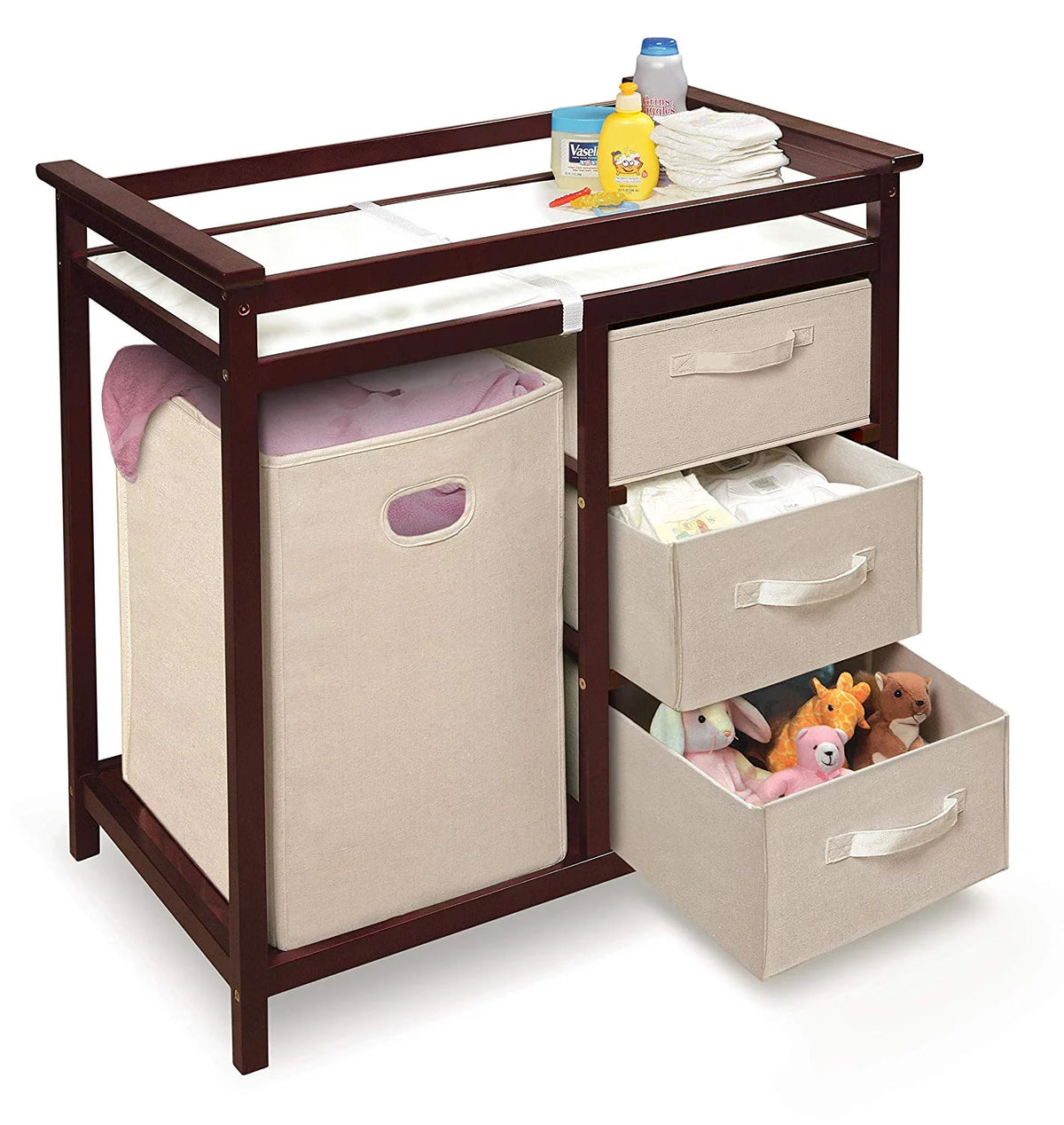 Cherry Changing Table with Three Baskets & Hamper E615