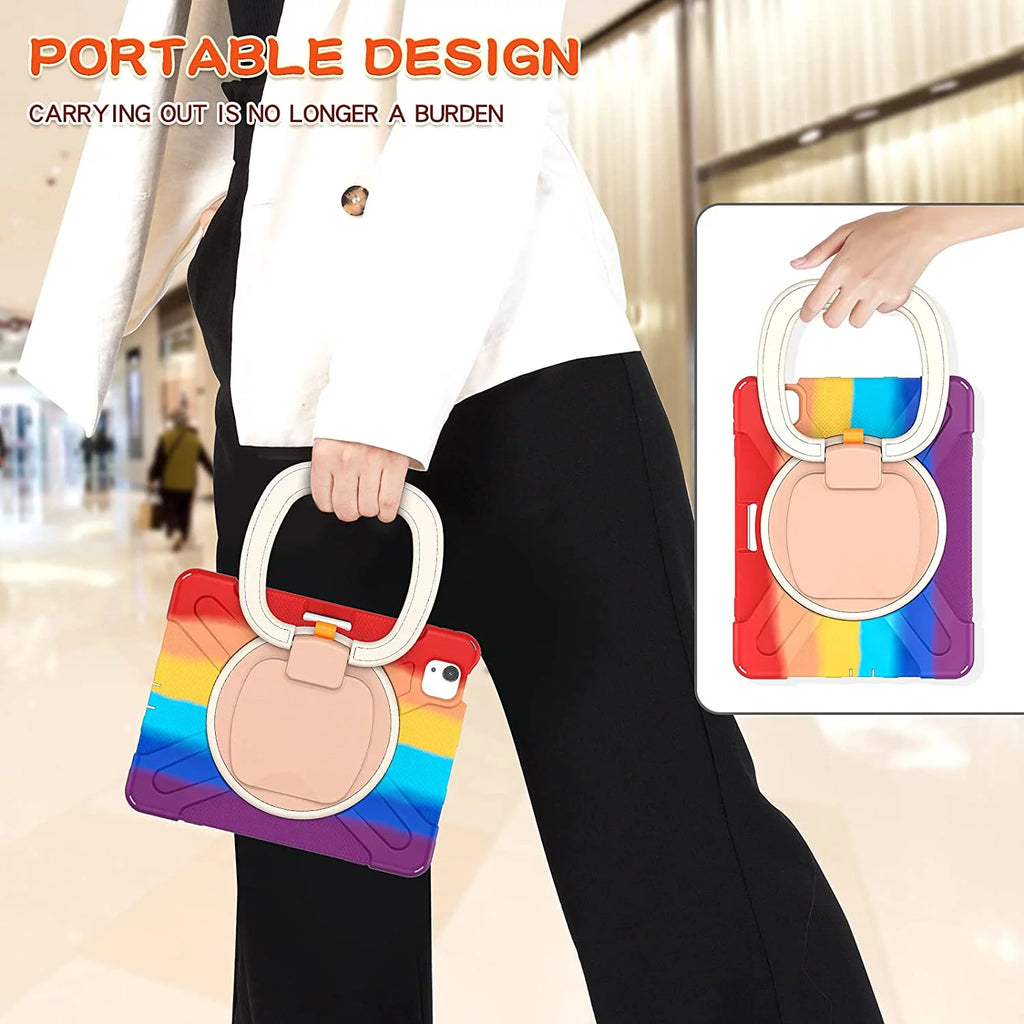 iPad Case with Rotatable Stand Shoulder Strap Pencil Holder Shockproof Silicone D967