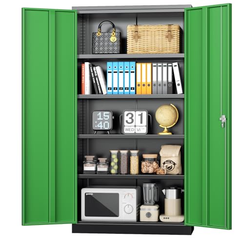 72” Black Metal Storage Cabinet with Doors and Shelves J766944