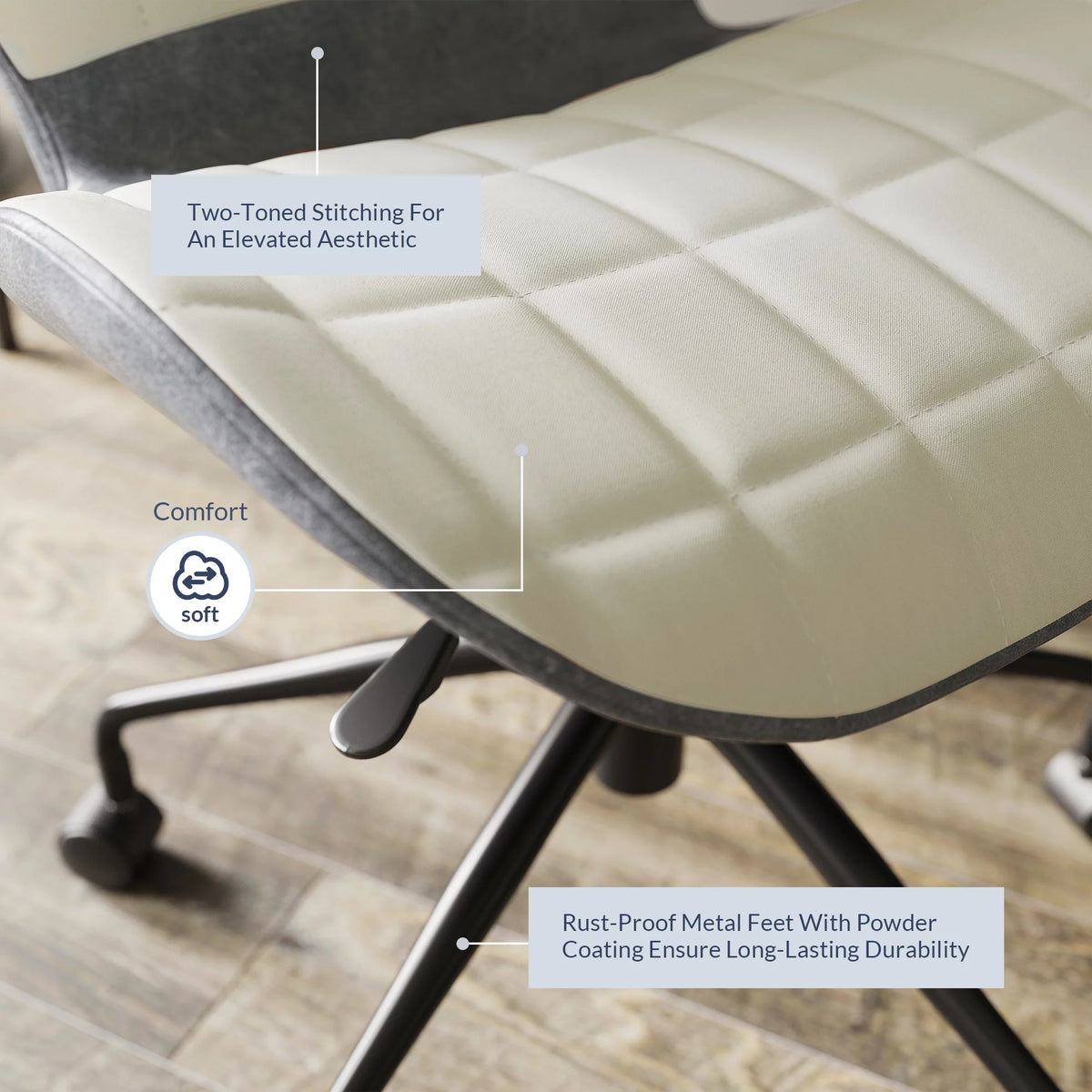 Upholstered Linen Desk Chair with Swivel Wheels H5743