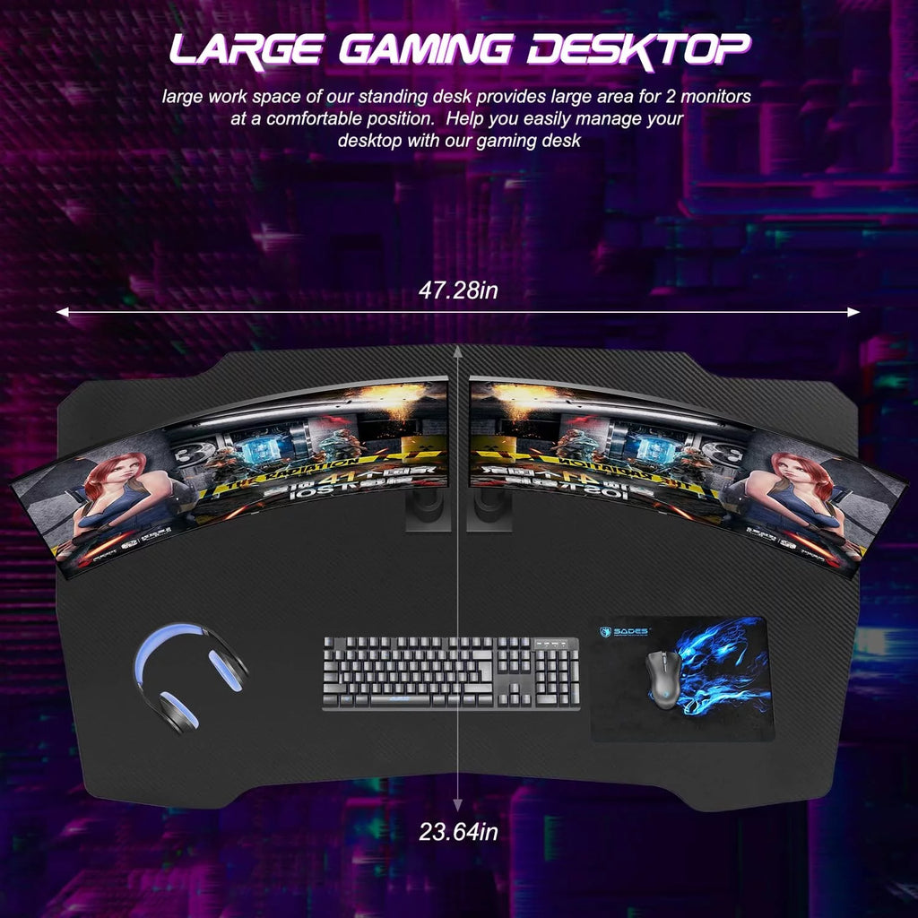 47 inch Z Shaped Gaming Desk with Headphone Hook H225375