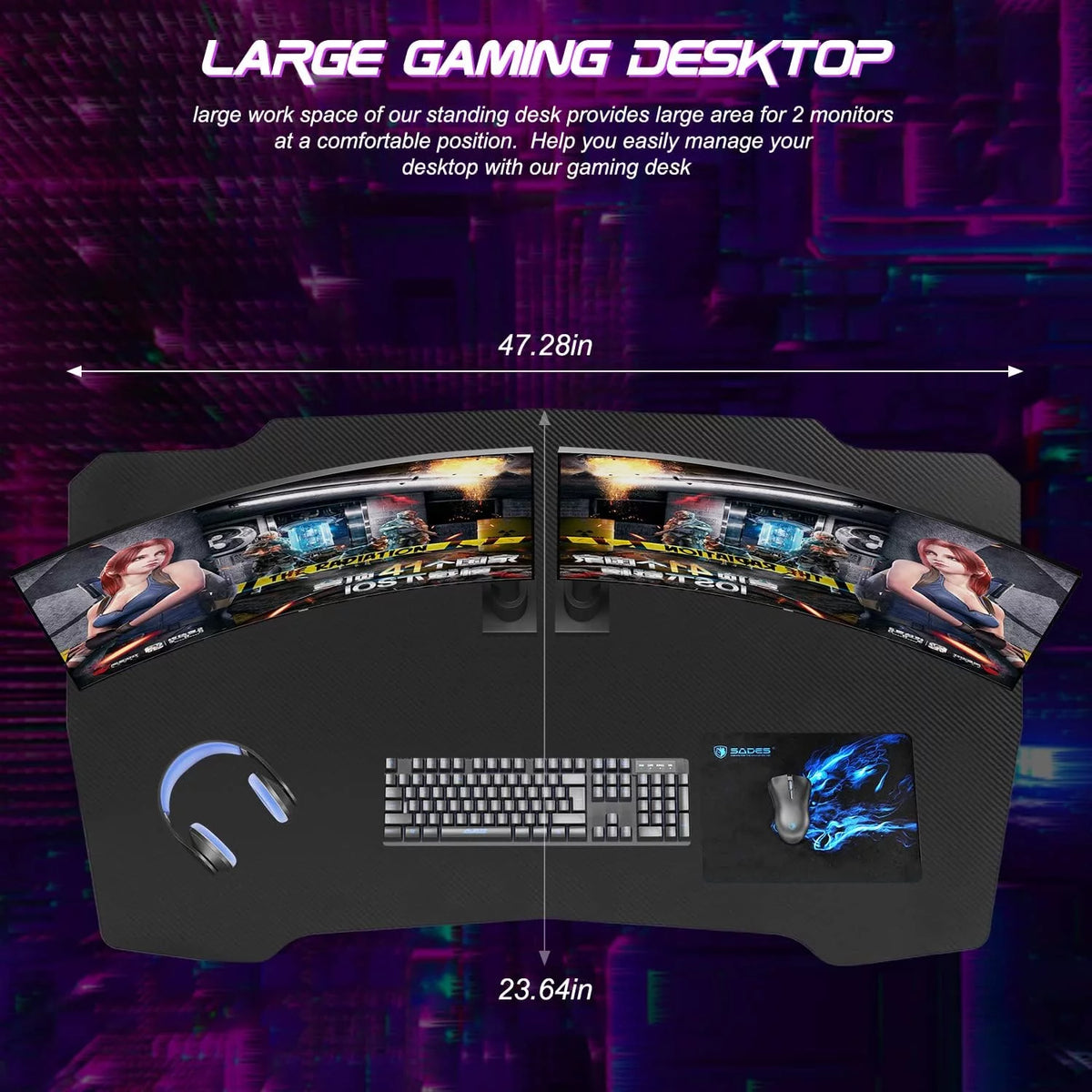 47 inch Z Shaped Gaming Desk with Headphone Hook H225375