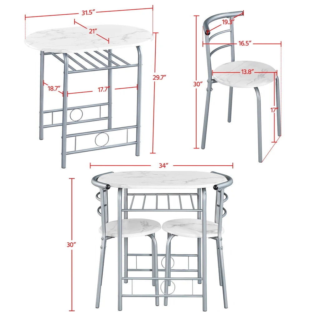 3 Piece Round Dining Table Set with Steel Legs M19220