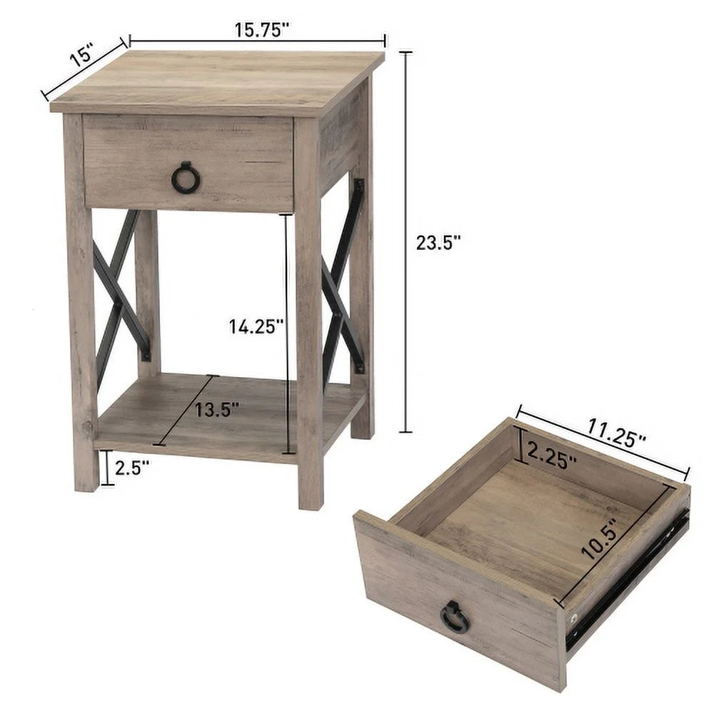 Set of 2 Wood Nightstand with Drawer K131