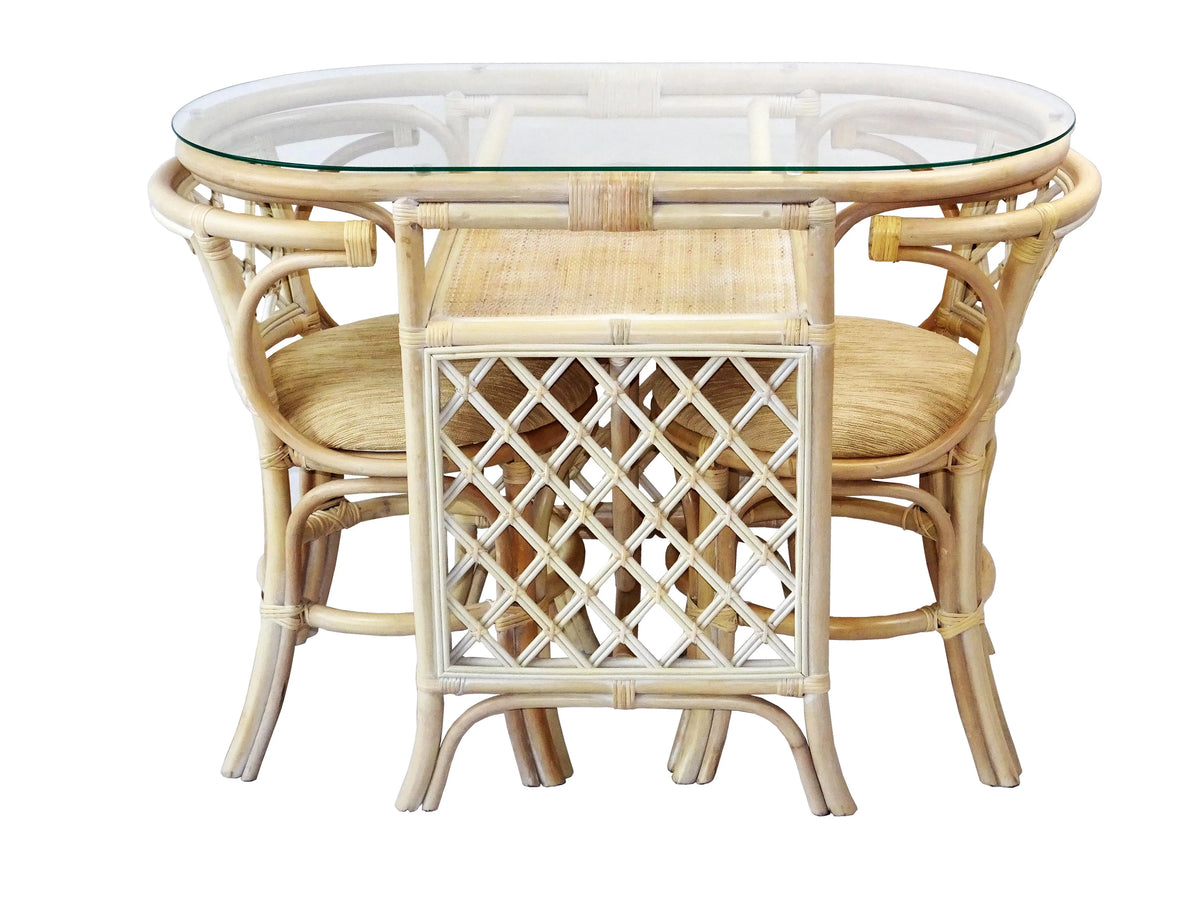 Set of 2 Natural Rattan Chairs and Oval Glass Table Y853
