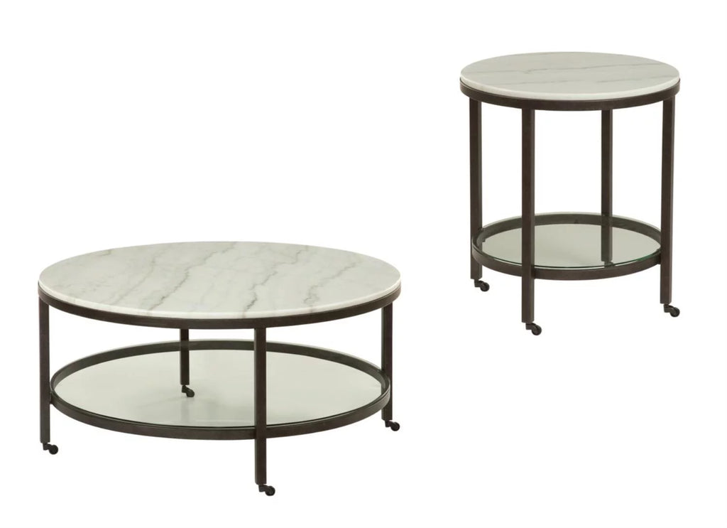 White Marble Round End Table A527365