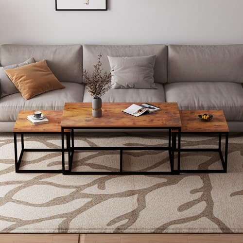 3 Piece Industrial Rectangular Nesting Coffee Table Set N93059
