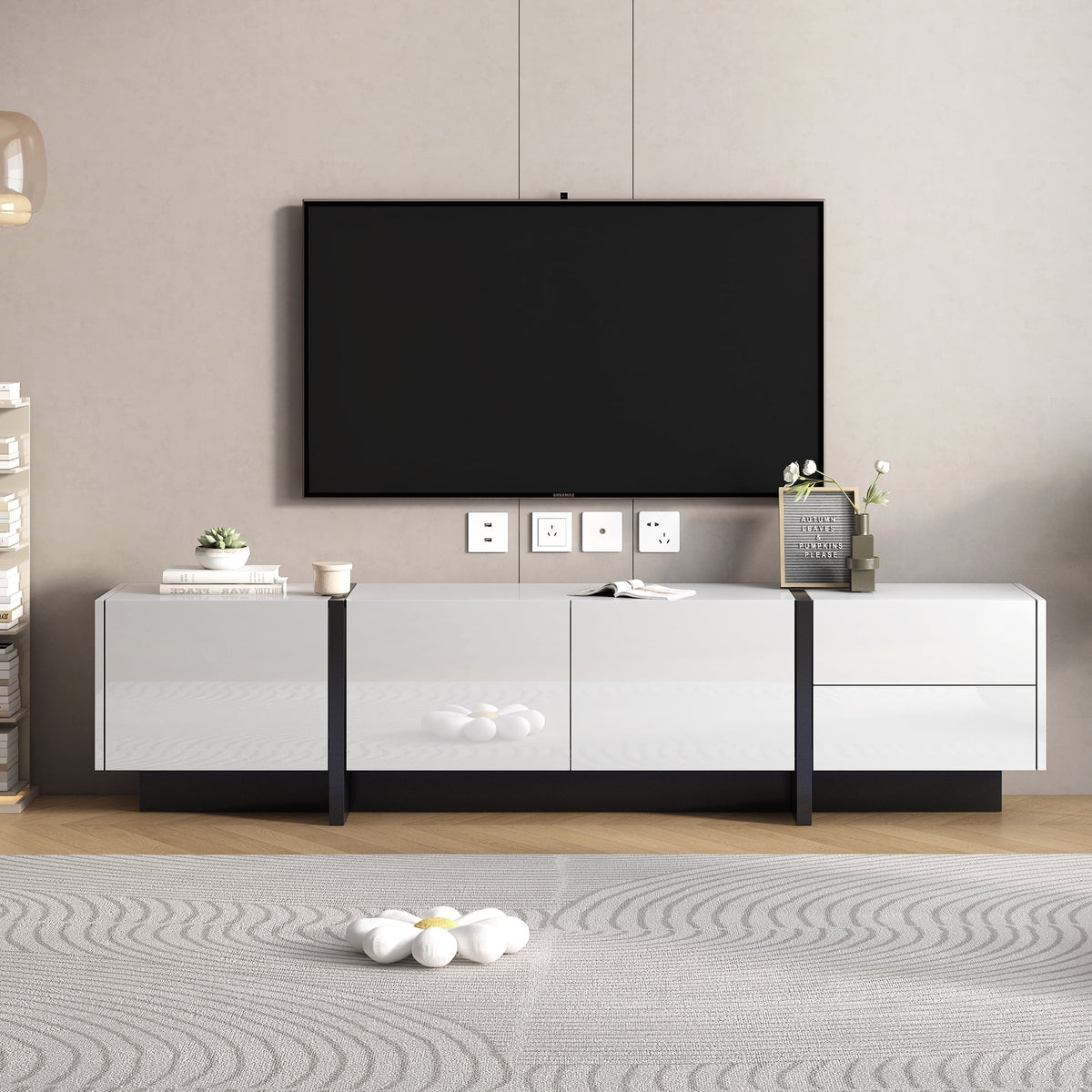 White Rectangle TV Stand for 80 inch TV U78217