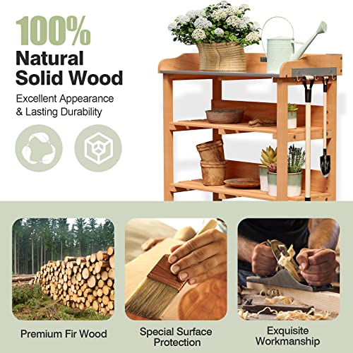 3 Tier Wooden Potting Bench with Hooks P997572