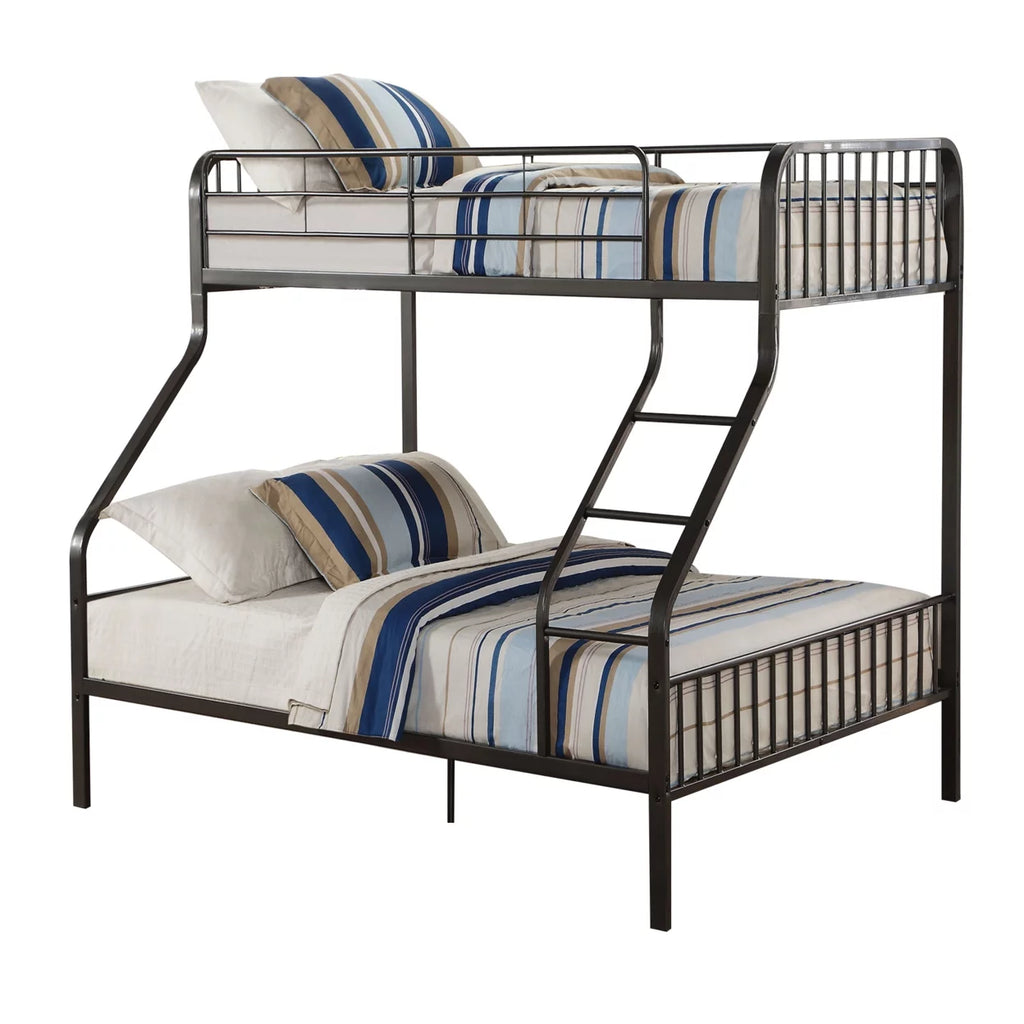 Twin over Queen Size Metal Bunk Bed with Guardrail and Ladder Q5925