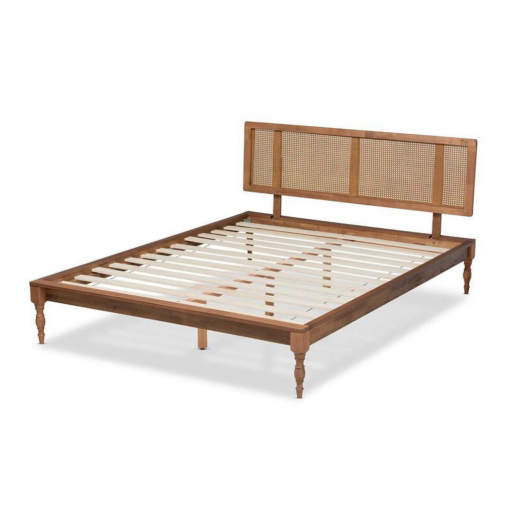 Full Size Wood Rattan Platform Bed B694586