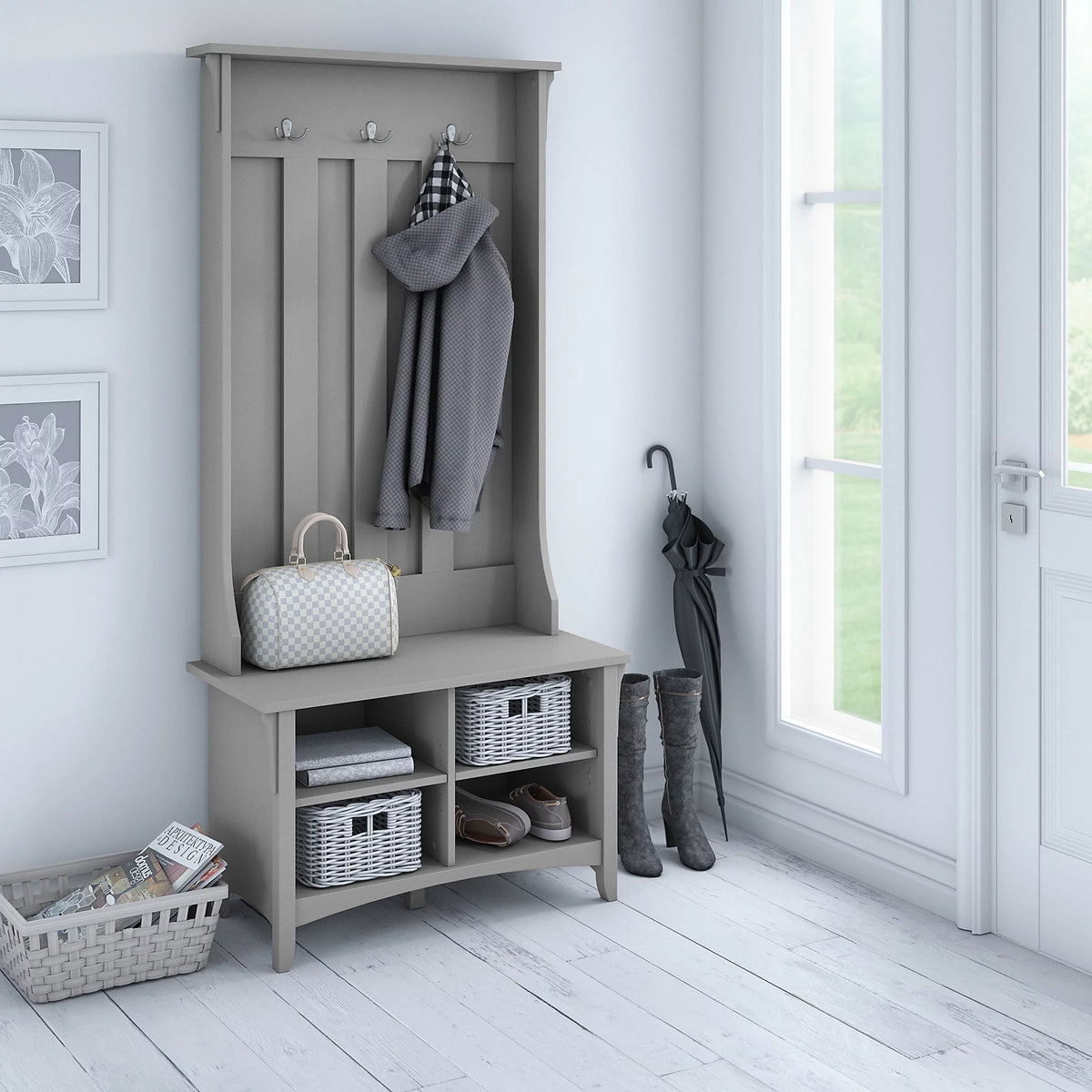 Cape Cod Gray Hall Tree with Storage Bench O440341