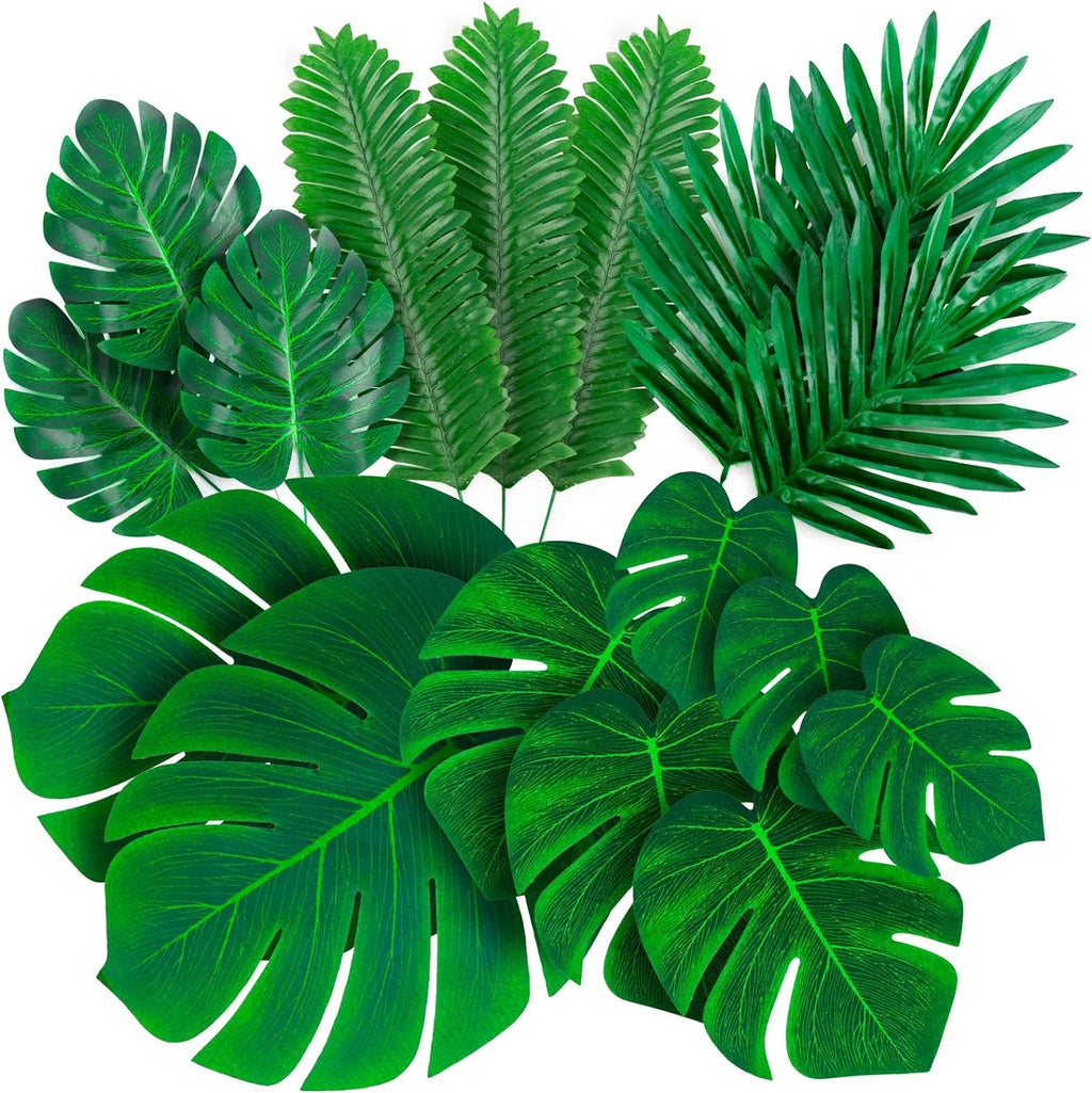 Artificial Tropical Palm Leaves 84 Pcs Green Fake Palm Leaf Decorations with Stems W11500