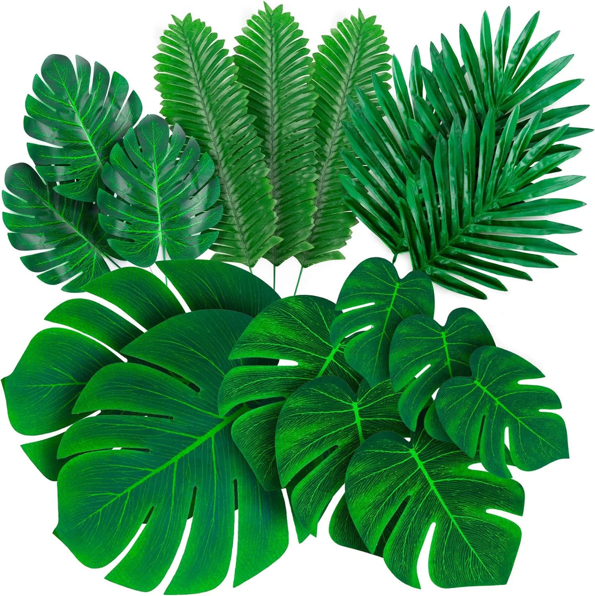 Artificial Tropical Palm Leaves 84 Pcs Green Fake Palm Leaf Decorations with Stems W11500