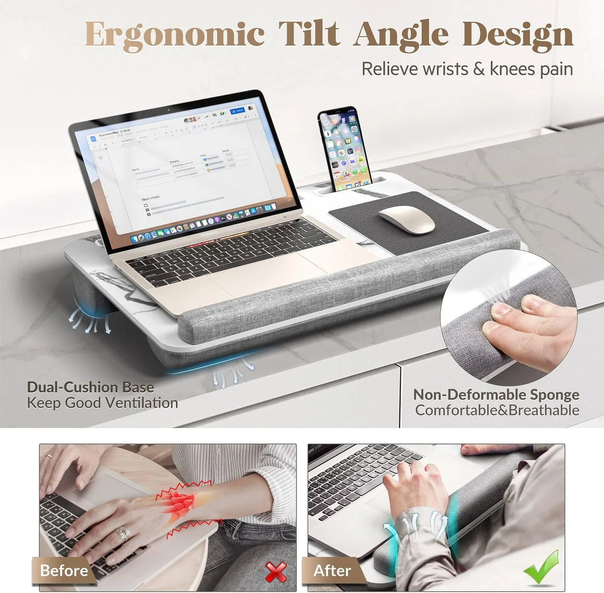 Foldable Lap Desk with Mouse Pad and Storage Drawer, Fits Up to 17" Laptop A634261