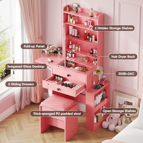 White Makeup Vanity Desk with Lighted Mirror and Chair X99870