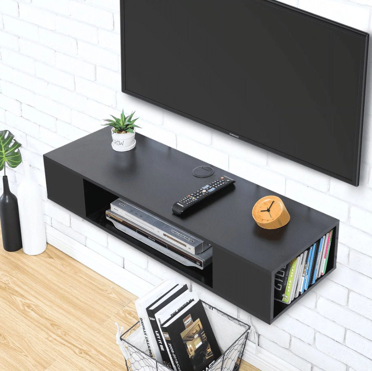 Black Wall Mounted Floating TV Stand E57416