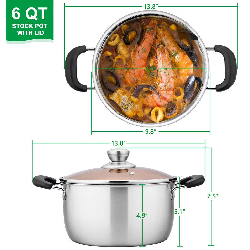 6 Quart Stainless Steel Stock Pot with Glass Lid V9980