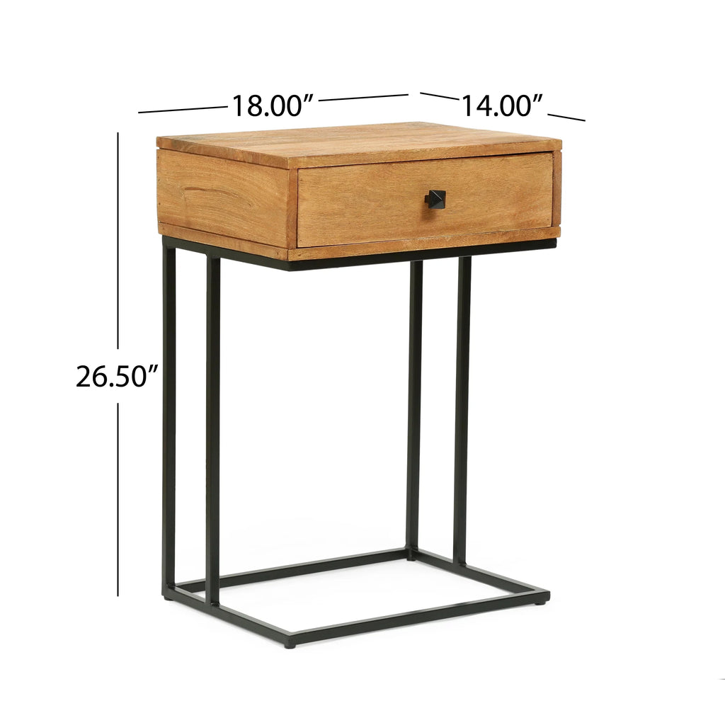 Mango Wood C-Shaped Side Table with Drawer W302160