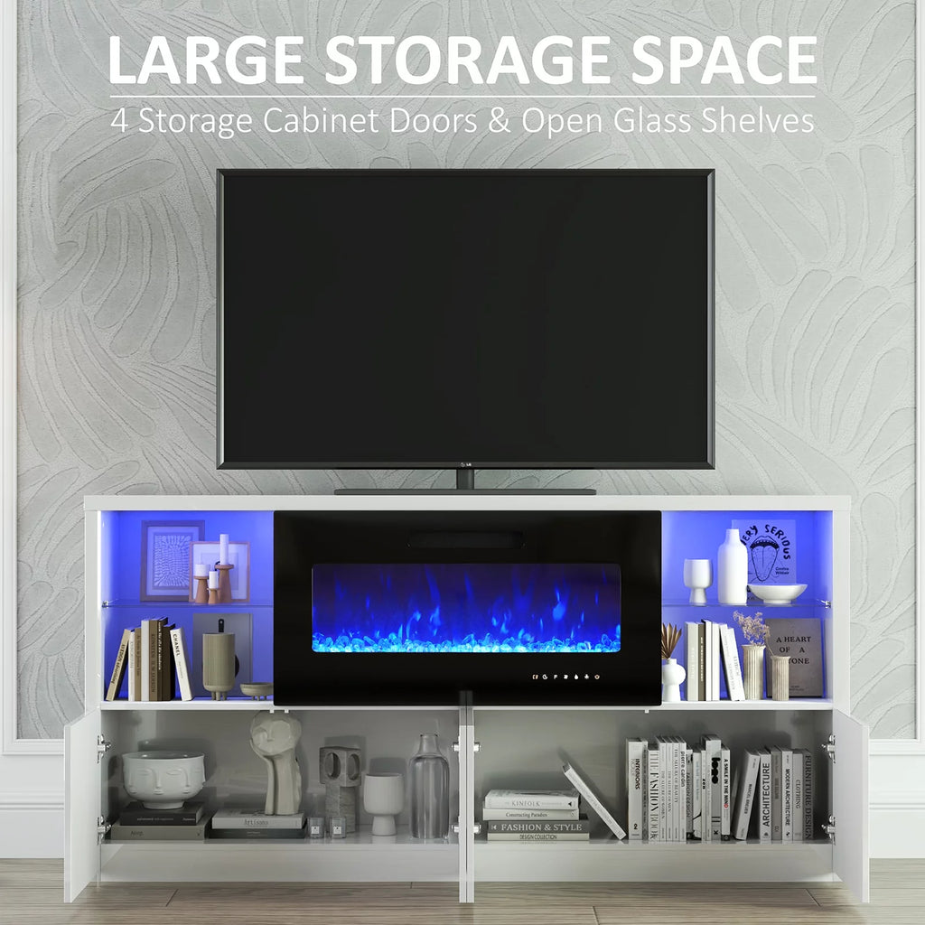 White Electric Fireplace TV Stand up to 75" F427