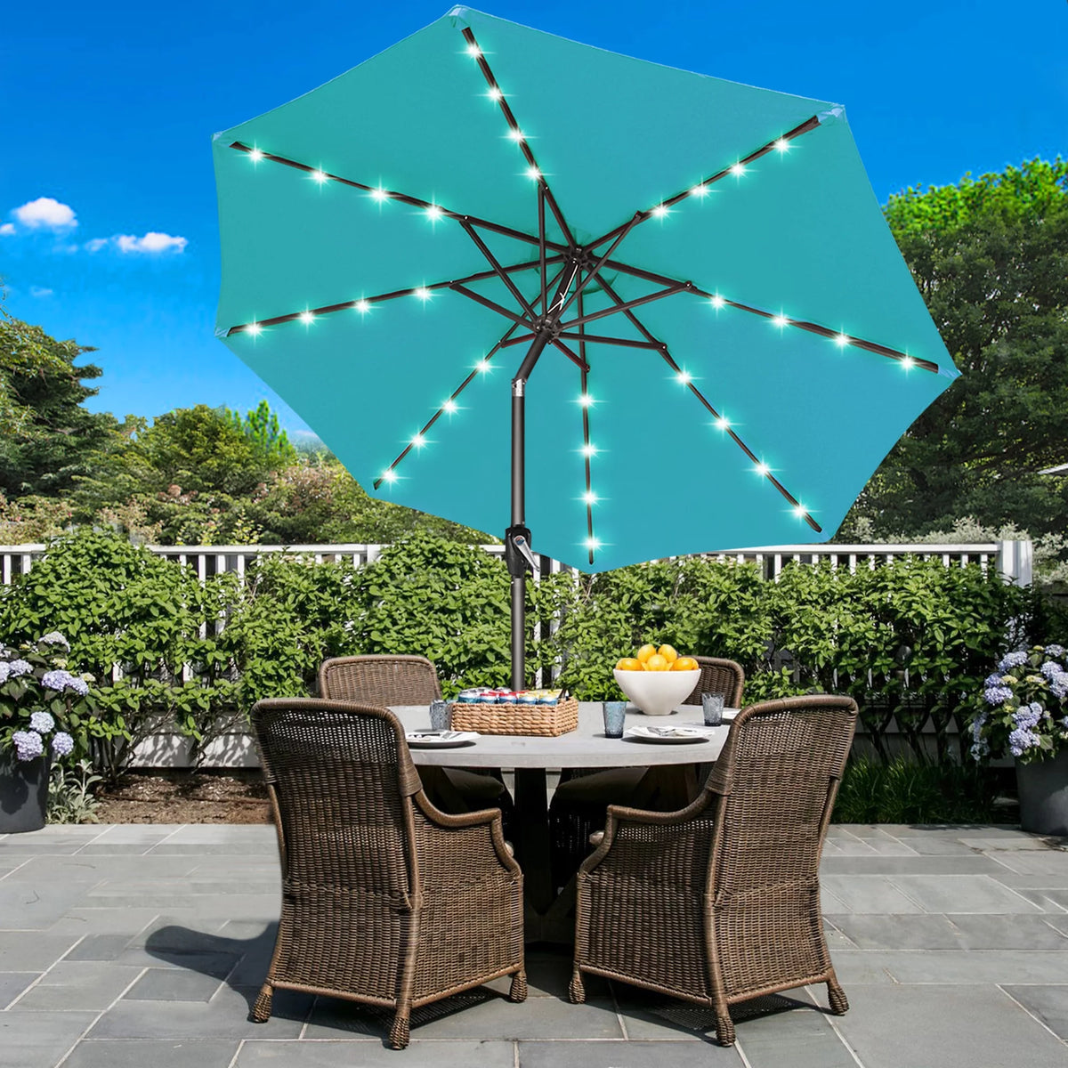 10.5ft Solar LED Patio Umbrella with Tilt and Crank T821