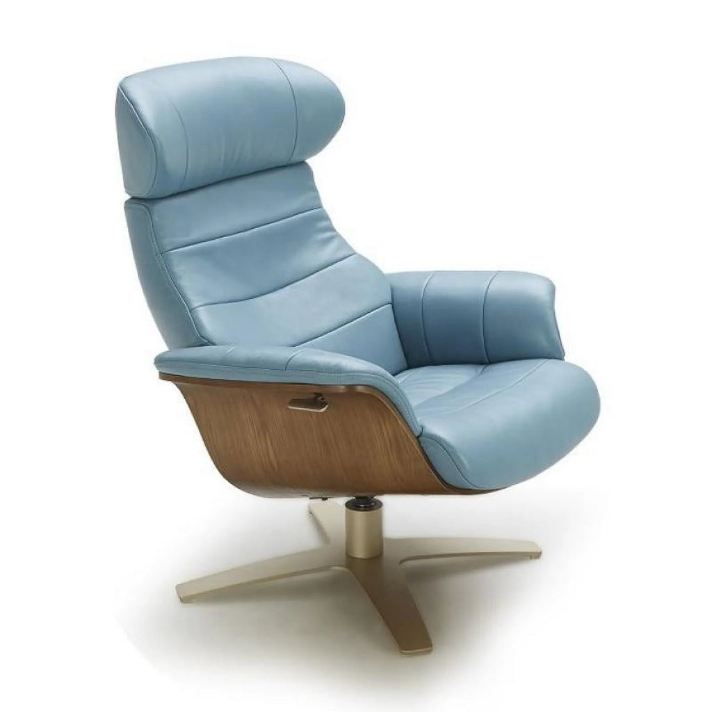 Blue Italian Leather Lounge Chair with Ottoman 2 Pcs P25406