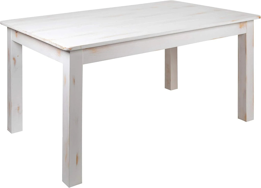 60" X 38" Rectangular Antique Rustic White Solid Pine Dining Table N412