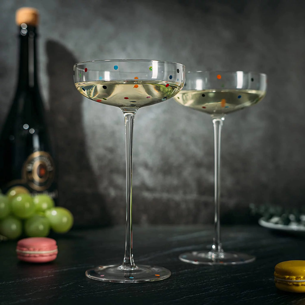 Polka Dot Champagne Coupe Glasses Set of 2 12 oz M4369