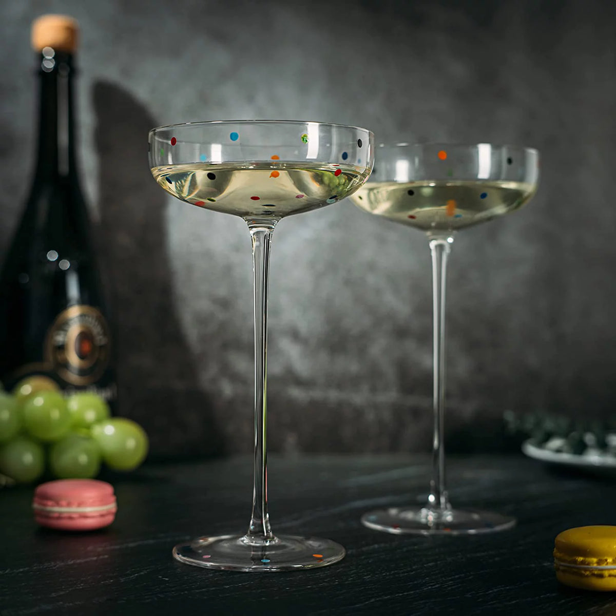Polka Dot Champagne Coupe Glasses Set of 2 12 oz M4369