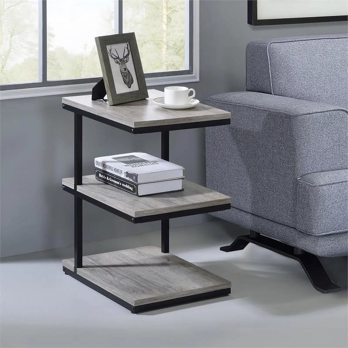 Light Gray 3-Shelf Metal Side Table Set of 2 Y864