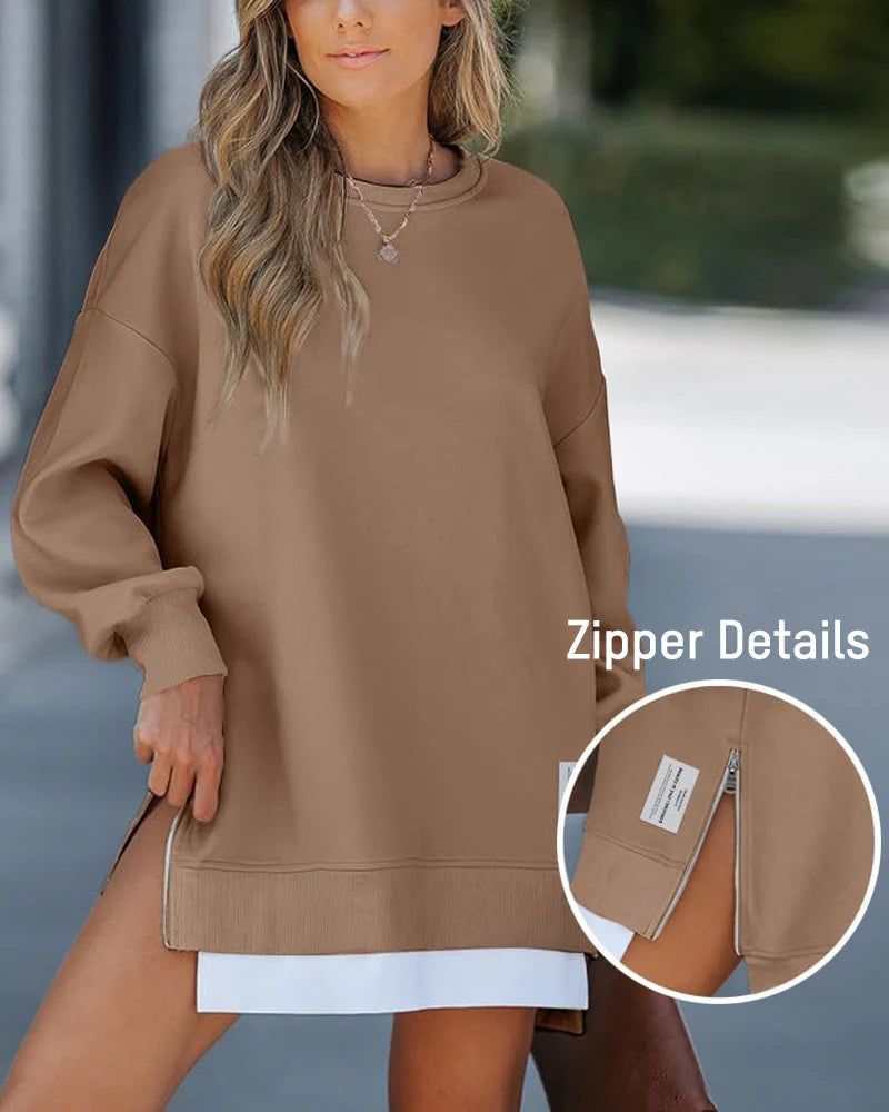 Long Sleeve Zipper Oversized Sweatshirt U2465