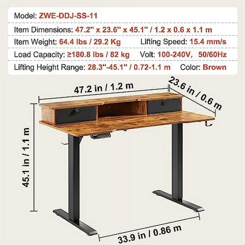 Electric Standing Desk 55.1 x 27.6 Brown Z260451