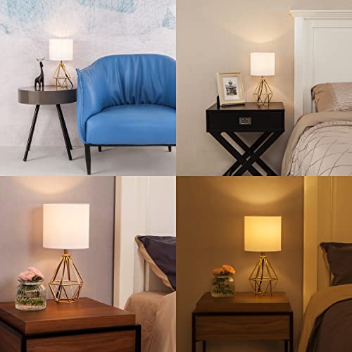 Set of 2 Gold Small Table Lamp with White Fabric Shade M5500