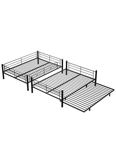 Full Over Full Bunk Bed with Trundle and Ladder, Black J306
