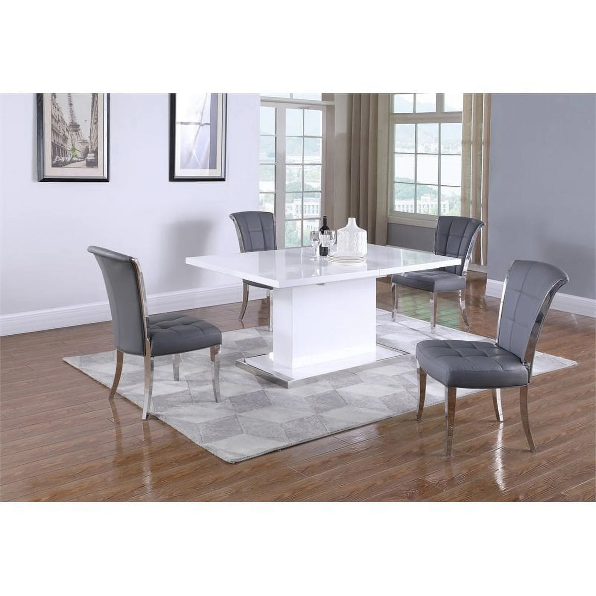 White Extendable Steel and Wood Dining Table E866245