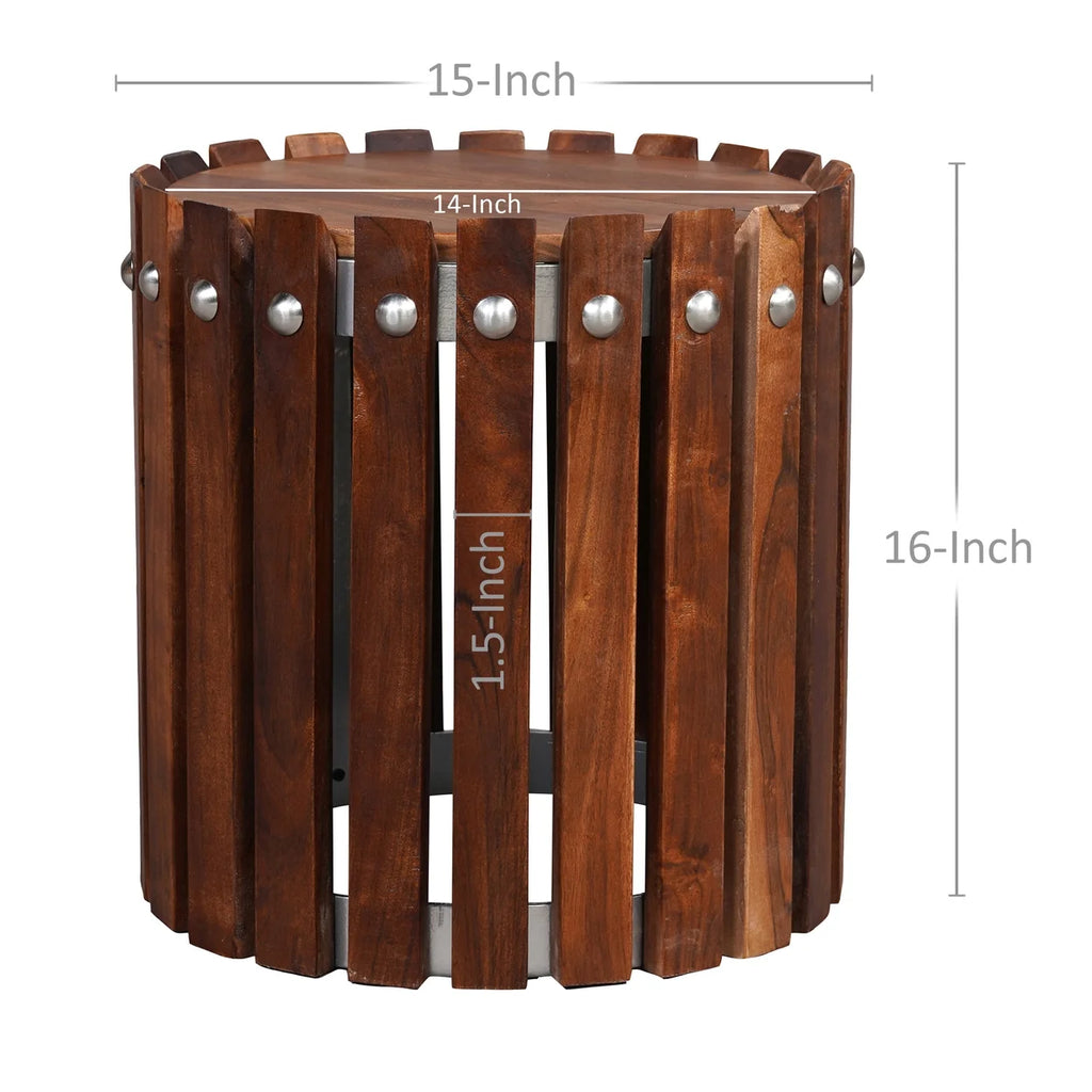 15 Inch Round Acacia Wood Side End Table U824955