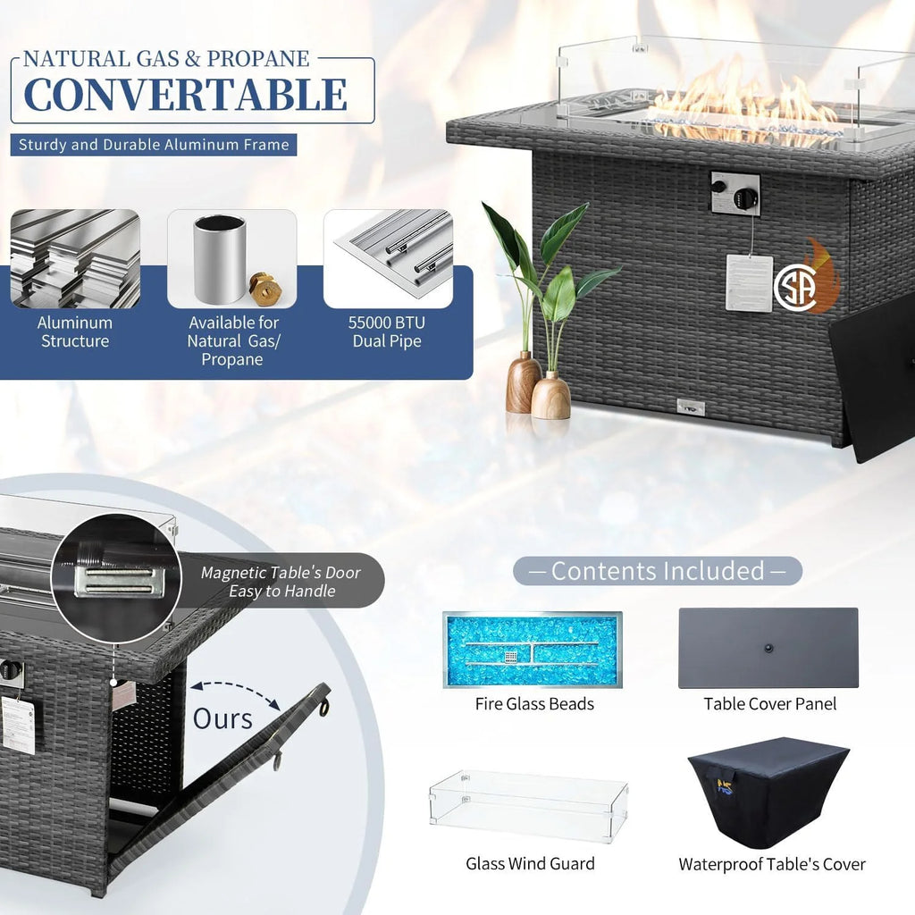 7 Pcs Wicker Outdoor Furniture with Fire Pit Table A82495
