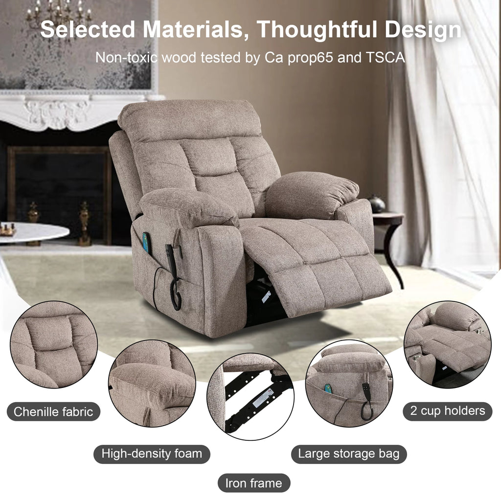Oversized Dual Motor Power Lift Recliner Chair with Massage and Heat F178289