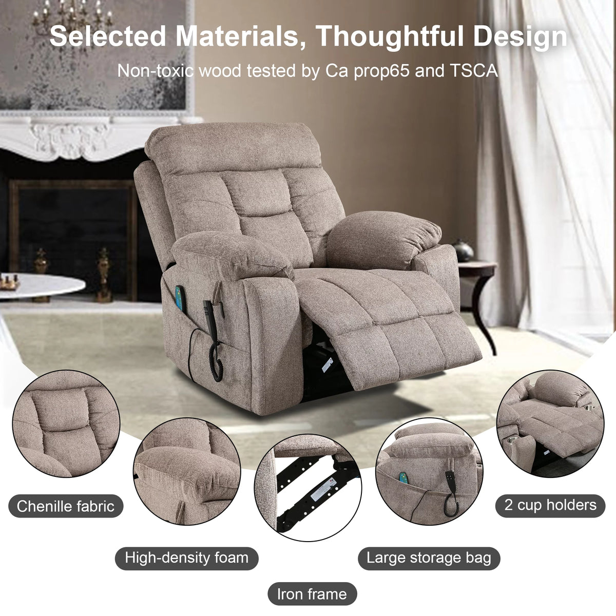 Oversized Dual Motor Power Lift Recliner Chair with Massage and Heat F178289