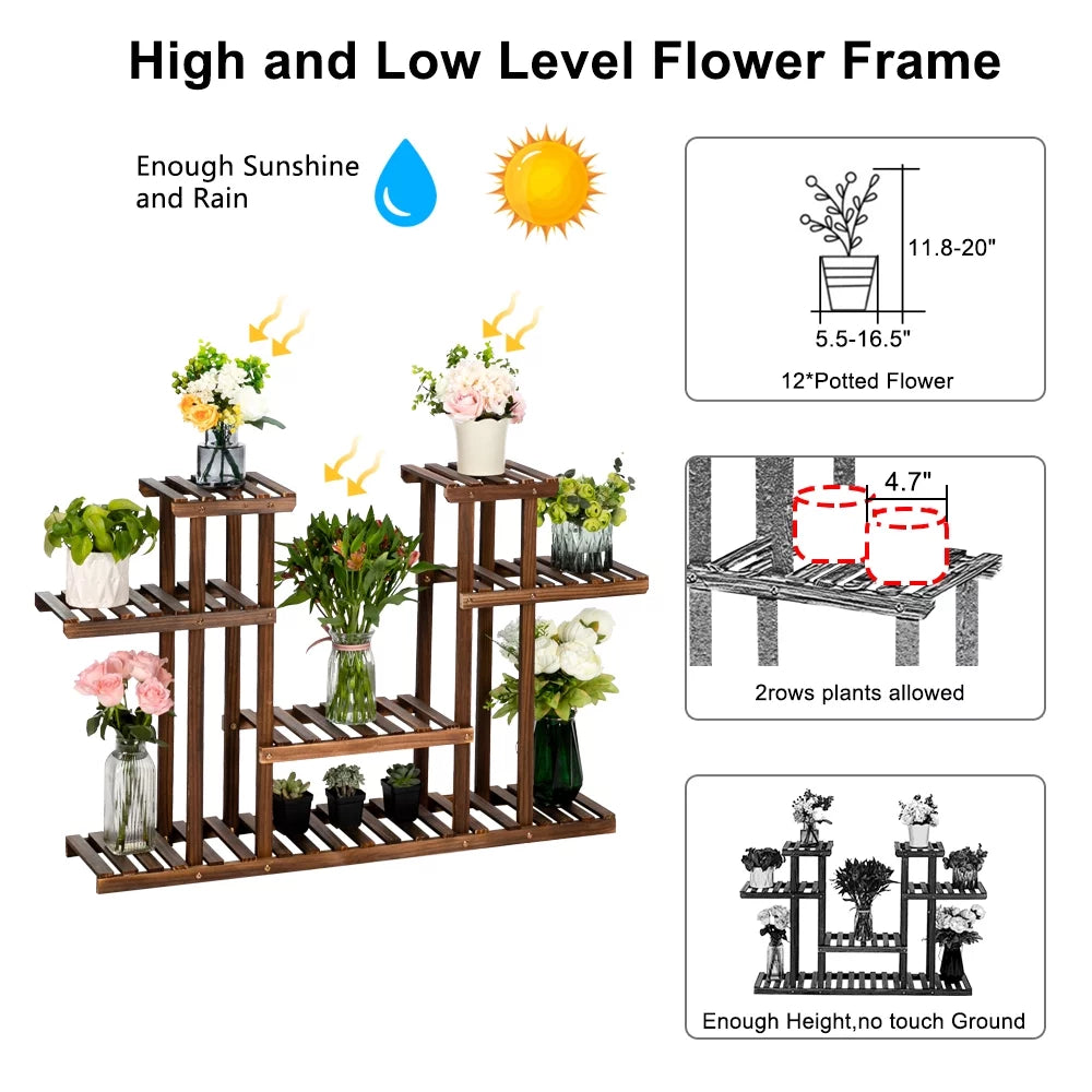Wood Tall Tiered Plant Stand 4 Floors with 12 Seats C911398