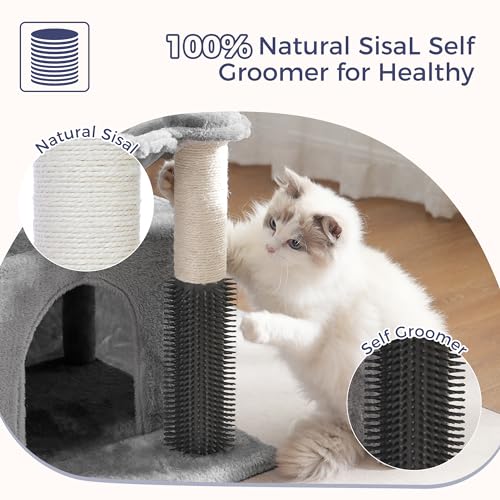 32 Inches Gray Cat Tree with Hammock and Scratching Post N431454