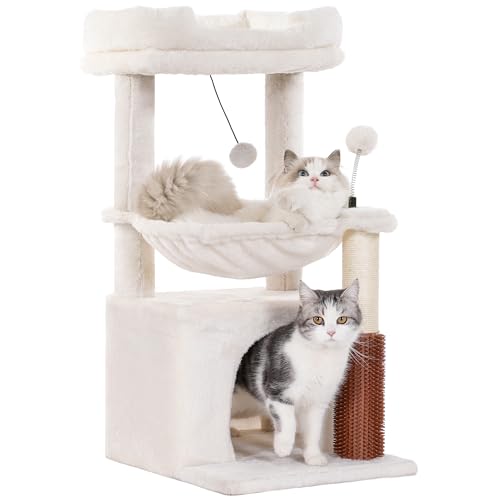 32 Inches Gray Cat Tree with Hammock and Scratching Post N431454