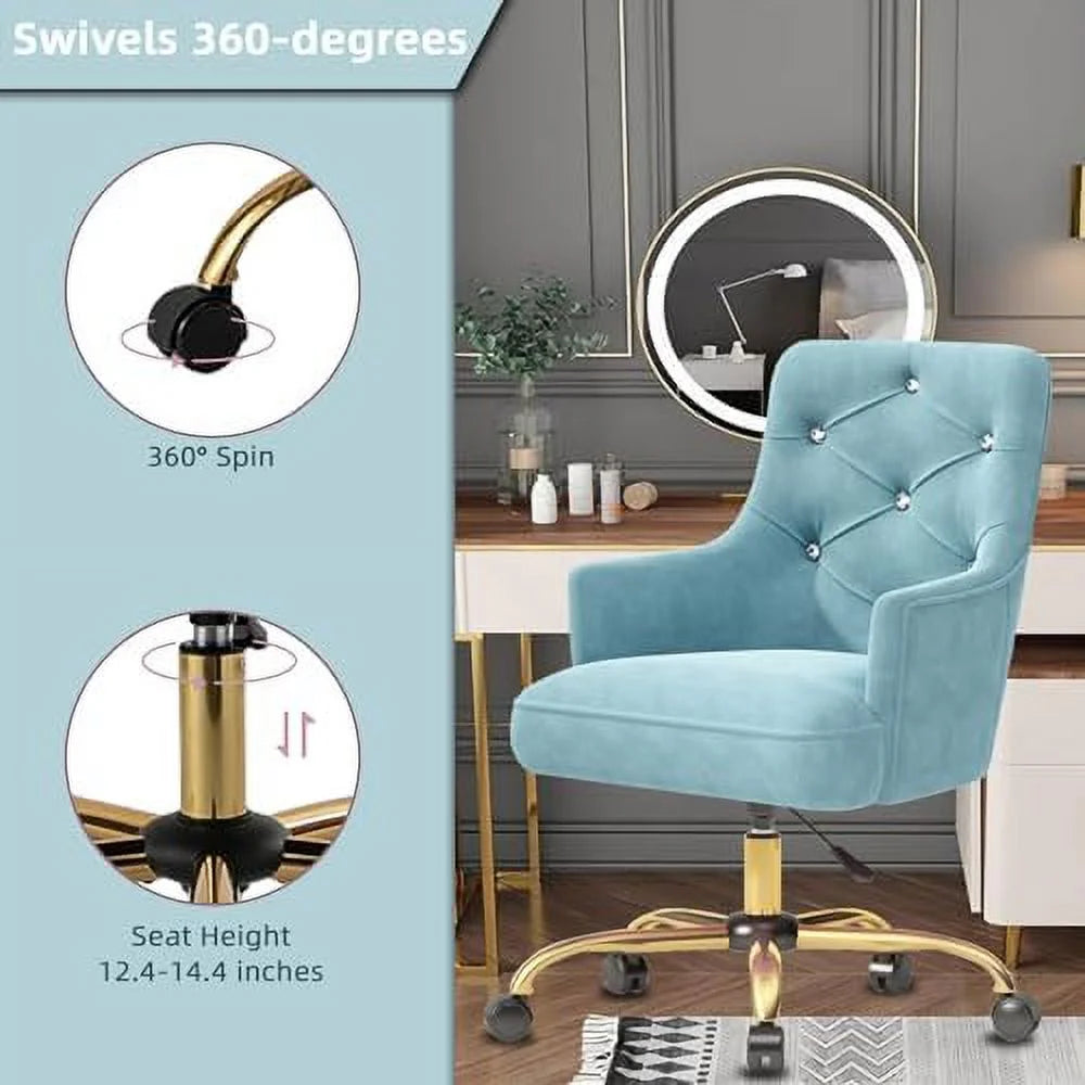 Blue Velvet Swivel Vanity Chair with Wheels S78733