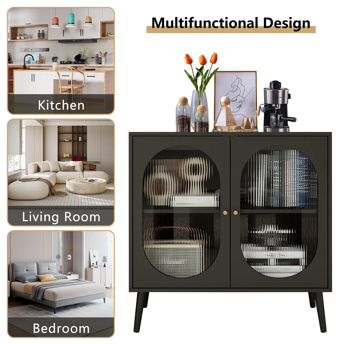 Black Sideboard and Buffets with 2 Doors and Adjustable Shelves U78885