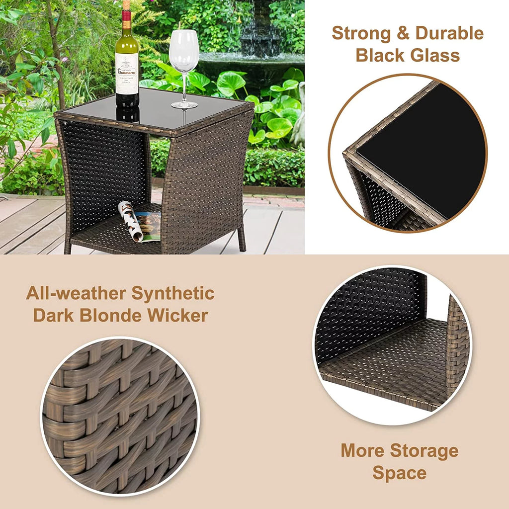 Brown Wicker Rattan Side Table with Storage T109