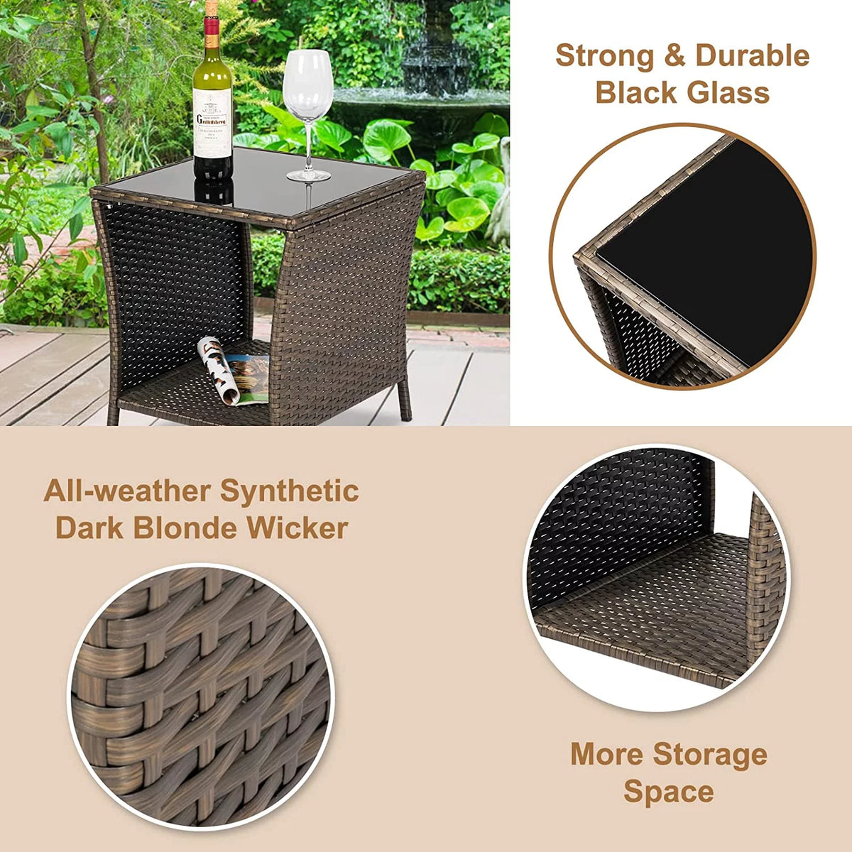 Brown Wicker Rattan Side Table with Storage T109